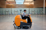 The ride-on scrubber driers are efficient for cleaning large areas of the terminal building.