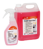 TASKI Sani 4in1 is available as a super concentrate in a handy five litre container or a convenient ready-to-use 750ml trigger spray.
